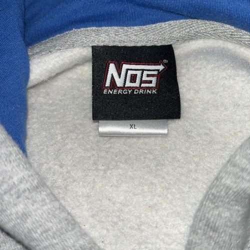 NOS Energy Drink XL Hoodie Hooded Sweatshirt Gray/Blue - Picture 2 of 9