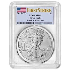 2025 (W) $1 American Silver Eagle PCGS MS69 FS Flag Label