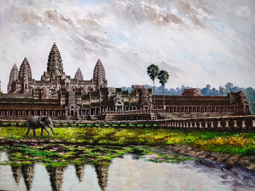 Pallet Knife Impressionism on Canvas of Angkor Wat 1 m x 2 m - Picture 7 of 8