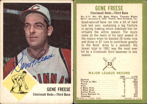 Gene Freese signiert 1963 Fleer #33 Karte Cincinnati Reds Autogramm AU