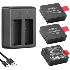 Action Camera Battery Pack, 1350mAh Rechargeable Battery(3-Pack) with USB Dua...