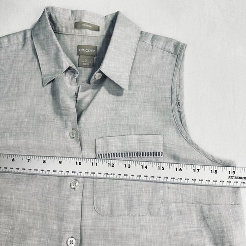 Chico’s 100% Linen Sleeveless Button Up No Iron Tunic Top Size 4 / 6 Small - Picture 9 of 16