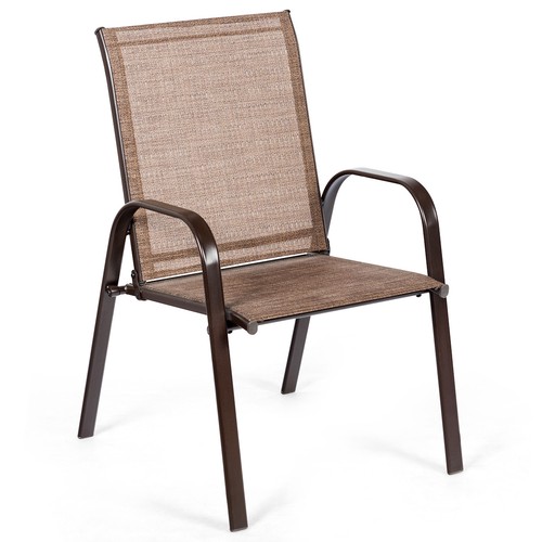 4PCS Patio Chairs Outdoor Dining Chair Durable Garden Deck Yard W/Armrest Brown - Picture 9 of 12