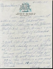 Boxing Manager Joe Ferry letter 1 historian Johnny Hauck re old fighters 1955
