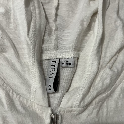 Ethyl Para Mujer Talla S Blanco Slub Algodón Capucha Cubrir Ligero Línea A Volantes - Imagen 5 de 8