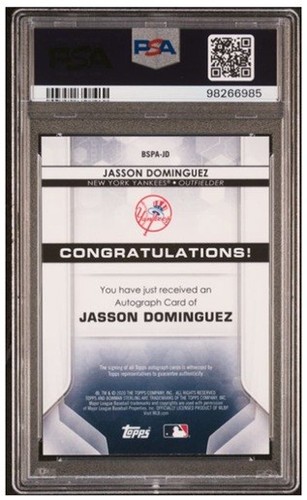 2020 Bowman Sterling ⚾ #BSPA-JD Jasson Dominguez Prospect 💎 Auto Yankees PSA 9 - Bild 4 von 6