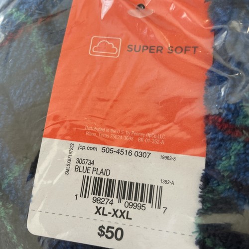 St. John's Bay Men's Long Sleeve Plush Robe Blue Plaid Size XL-XXL - Picture 3 of 3