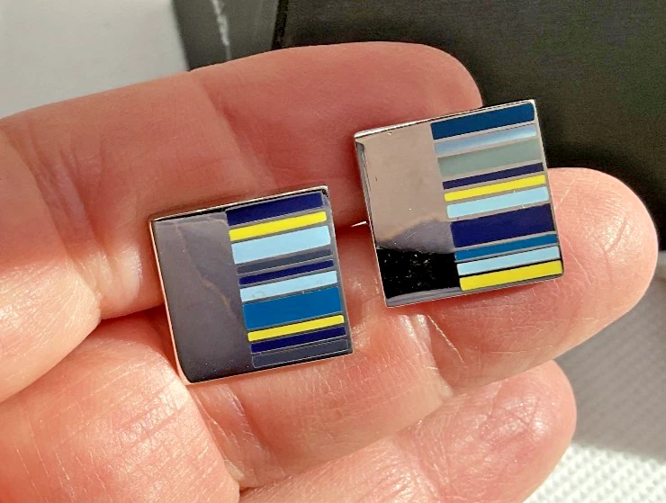 Paul Smith подпись полоски квадратный синий желтый бирюзовый посеребренный запонки коробка - Изображение 2 из 4