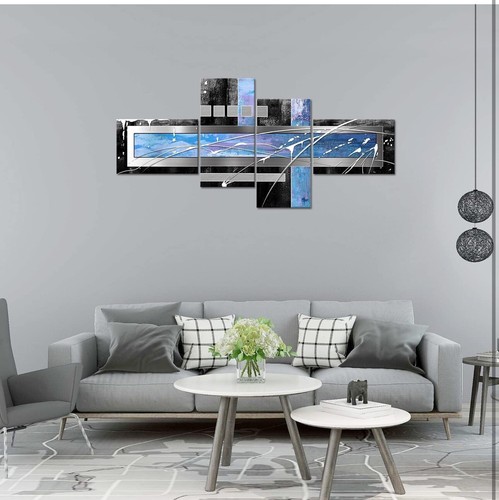 Large Abstract Wall Art, Framed Wall Art Blue and Grey Canvas Print 4 Piece (459 - Picture 2 of 4
