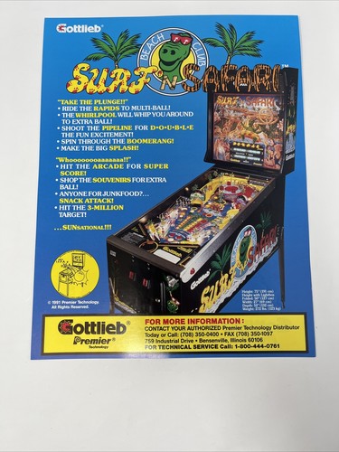 Gottlieb PINBALL FLYERS lote de 4 Teed Off World Soccer Freddy Krueger Surf Safari - Imagen 5 de 9