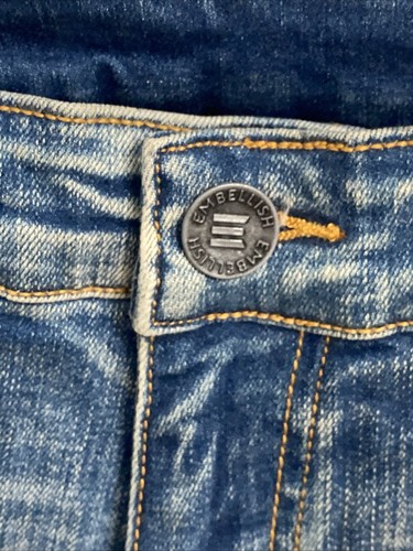 NWOT Embellish NYC Mens Size 31x32 DANZE Blue Denim Jeans BIKER DISTRESSED - Picture 4 of 6