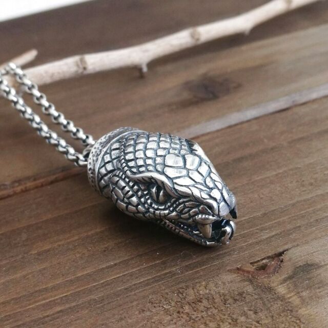 Shiny Solid 925 Sterling Silver Python Snake Head Pendant Unique Cool Gift Shiny Solid 925 Sterling Silver Python Snake Head Pendant Unique Cool Gift
