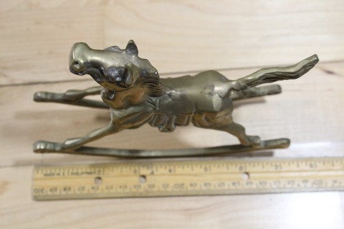 Vintage Small Brass Rocking Horse Nursery Decor Figurine Equestrian Statue 5.5in - Picture 5 of 5