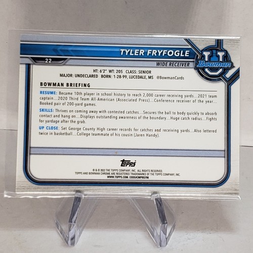TYLER FRYFOGLE 2022 Bowman 1st Chrome Yellow Refractor Rookie /75 Indiana RC SP - Picture 3 of 3