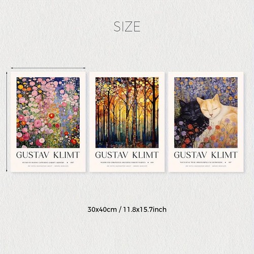 3 Stück Kustav Klimt Garten Katze Wald Leinwand Drucke ungerahmt - Bild 5 von 10