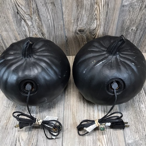 2 Black Blow Mold Jack O Lantern's Pumpkins Orange Interior w Light Scary Eyes - Bild 3 von 4