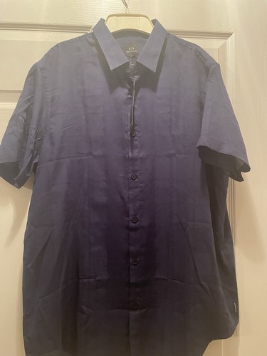 Men’s Armani Exchange Dress Shirt XL Navy Blue Short Sleeve Button Down