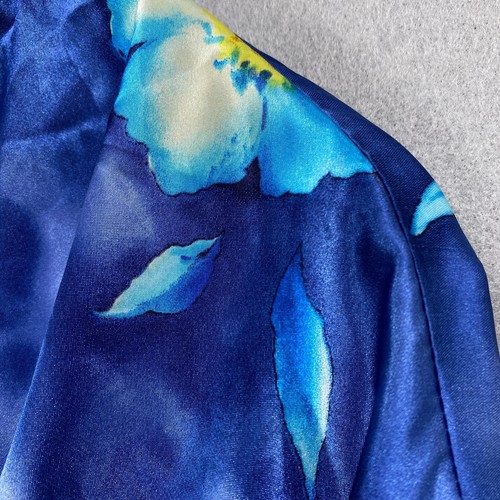 Vintage California Dynasty Robe Medium Blue Floral Tropical Satin Short - Picture 2 of 8