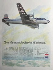 1951 United Airlines DC-6 Mainliner 300 Plane Sunshine Level Vintage Print Ad