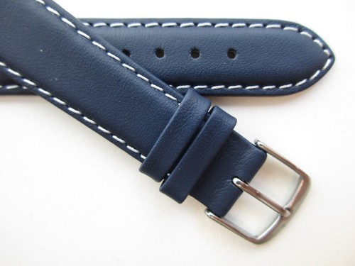 Prusian Blue - white stitched - 19 MM casual leather watch band sdtrap - Picture 1 of 5