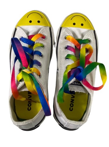 Converse Youth Chuck Taylor All Star Low Smiley Face Sneakers Size 13 White - Picture 7 of 10