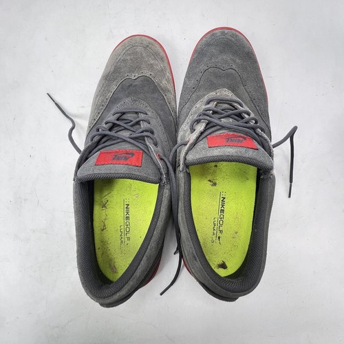 Nike Golf Shoes MENS US 13 / EU 47.5 Lunarlon Suede Wingtip Sneakers Gray & Red - Picture 17 of 24