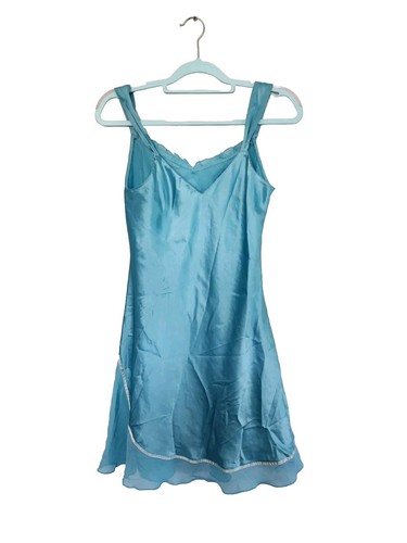 Enchanting Lingerie Dress Teddy Small Blue V Neck Semi Sheer Trashy - Picture 2 of 6
