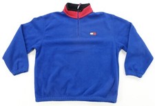 Rare VTG TOMMY HILFIGER Spell Out Flag Patch 1/4 Zip Fleece Jacket 90s Blue SZ L
