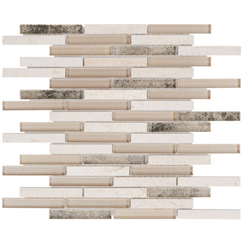 Crema Marfil Marble Stone Beige Gold Glass Brick Joint Mosaic Tile Backsplash - Picture 7 of 9