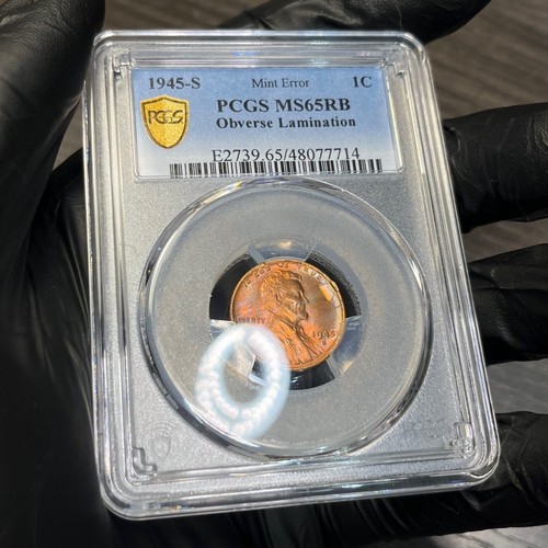MS65RB 1945-S Lincoln Wheat Cent Lamination Error, PCGS Trueview- Lightly Toned - Picture 8 of 9