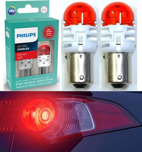 Philips Ultinon LED Light 1156 Red Two Bulbs Stop Brake Rear Replacement Lamp OE - Picture 1 of 12