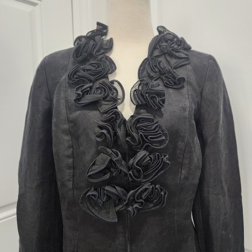 Chaqueta para mujer Anne Fontaine grande 42 cuello en V apliques rosas manga larga lazo trasero - Imagen 2 de 16