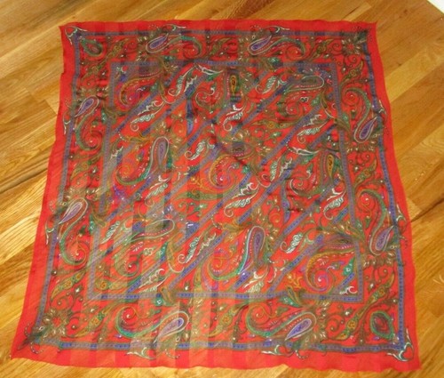 Ladies Red Blue Green Paisley Large Sheer Square Scarf 32"