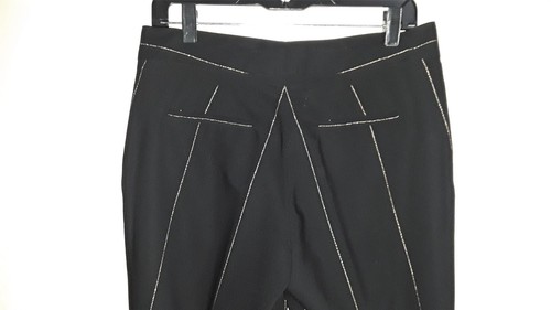 Catherine Malandrino Black Pinstriped Virgin Wool Straight Leg Dress Slacks 8 - Picture 7 of 12