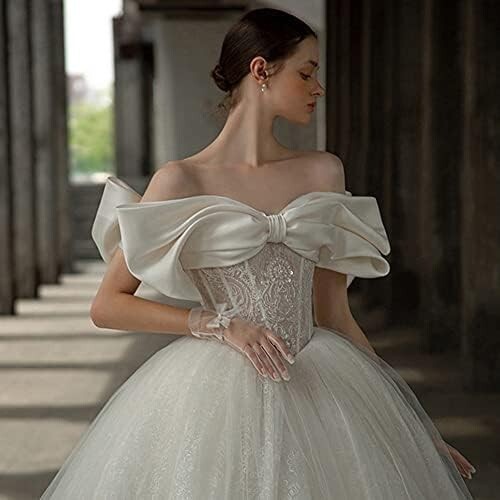 GREOENEL Amor Schulterfrei Perlen Tüll Spitze Schleife Ballkleid Brautkleider - Bild 4 von 5