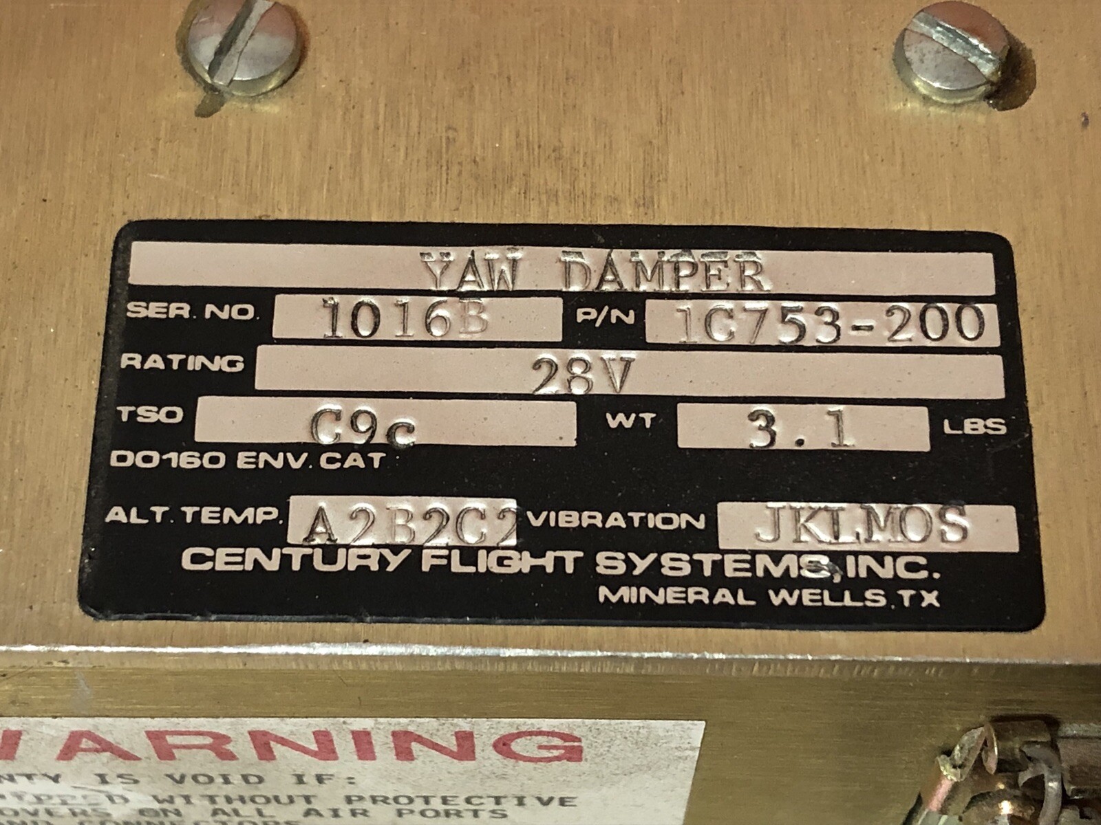 Century Flight Systems 28v Yaw Damper, P/N 1C753200, Century 41