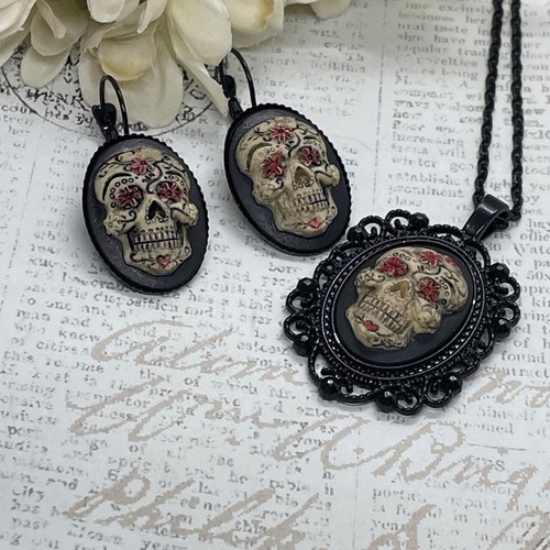 Sugar Skull Gothic Wedding Party Jewelry Birthday gift necklace Cameo Calavera - Picture 10 of 12