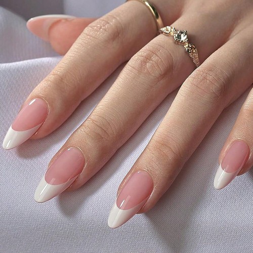 360Pcs/box Glossy Soft Gel Pink French Nail Tips Medium Almond White Simple Pres - Picture 5 of 16
