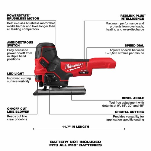 Milwaukee 2737B-20 M18 FUEL Barrel Grip Jig Saw Bare Tool - Picture 5 of 10