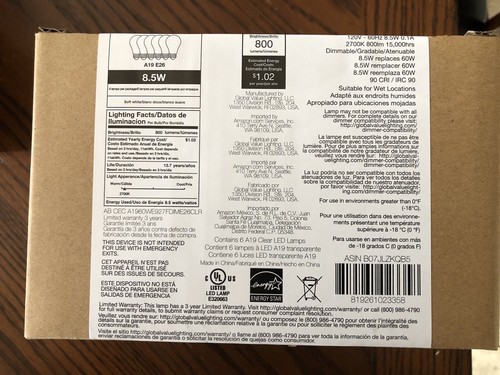 Amazon Basics Clear A19 60 Watt LED Bulbs Pack Of 6 New Dimmable - Picture 2 of 7