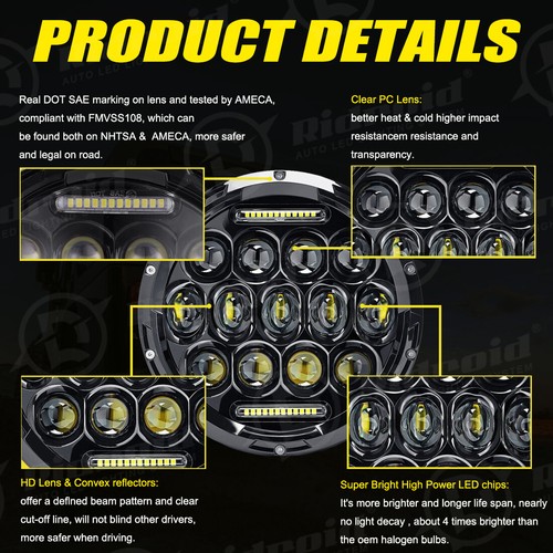 Faro LED de 7"" con señal ámbar luz de giro de 4"" para Jeep Wrangler JK - Imagen 9 de 12