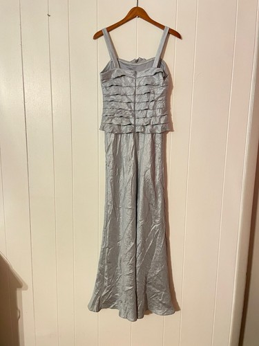 Jessica Howard Womens Dress Size 12 Silver Satin Ruffle Floral Applique Formal - Picture 2 of 6