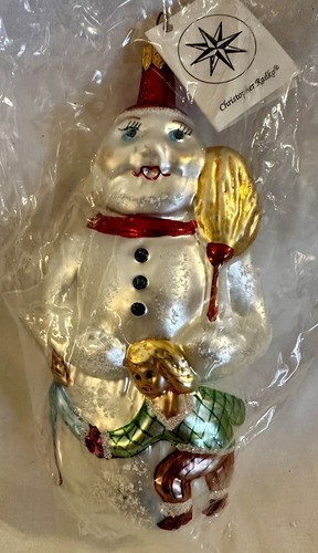 Vintage Christopher Radko Ring um den Schneemann, neu im Paket Glas Ornament