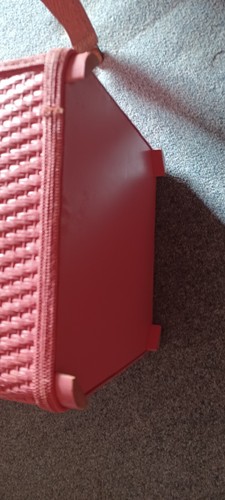 Vintage 1950s Mid Century MCM Laundry HAMPER Pink Woven Wicker Padded lid - Picture 12 of 12