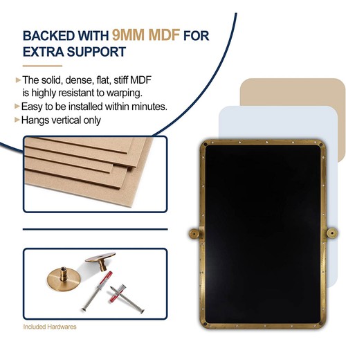 ANDY STAR Modern 38"x25" Hanging Bathroom Mirror, Brushed Gold (For Parts) - 第 3/7 張圖片