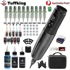 TUFFKING Tattoo Machine Kit Wireless Pen Gun Needle Color Ink Power Supply Set