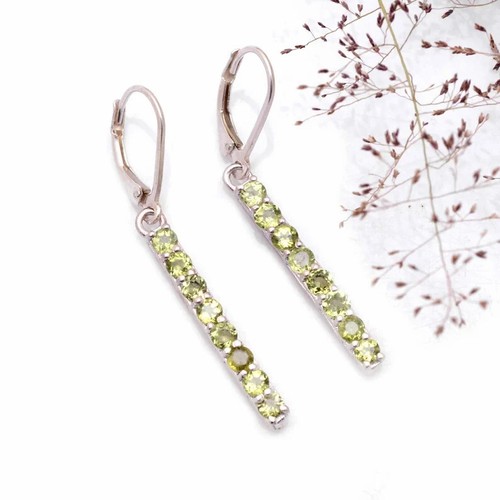 925 Sterling Silver Natural Peridot Hook Earring Handmade Silver Jewelry Gifts - Picture 3 of 3