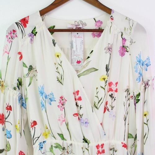 Parker Silk Shona Balloon Sleeve Floral Mini Dress Ivory S - 第 4/8 張圖片