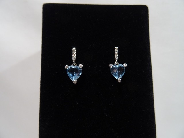 BIJOU PAIRE BOUCLE OREILLE COEUR AIGUE MARINE ARGENT MASSIF EAR LOOP SILVER BIJOU PAIRE BOUCLE OREILLE COEUR AIGUE MARINE ARGENT MASSIF EAR LOOP SILVER