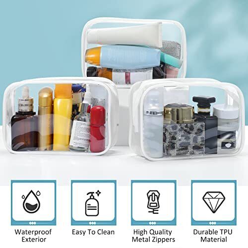 18 Pack Clear Makeup Bags Clear Cosmetic Bag PVC Plastic Zippered White Border - Picture 7 of 7